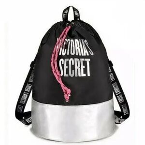 Victoria Secret Women’s Sports Gym Black Drawstring Bucket Backpack New NWT 2018